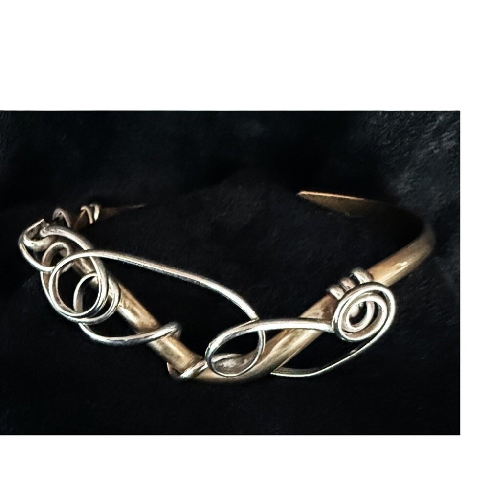 NAVAJO Twisted Cuff Bracelet Sterling Silver & Brass Unisex Adjustable Signed - Picture 4 of 6